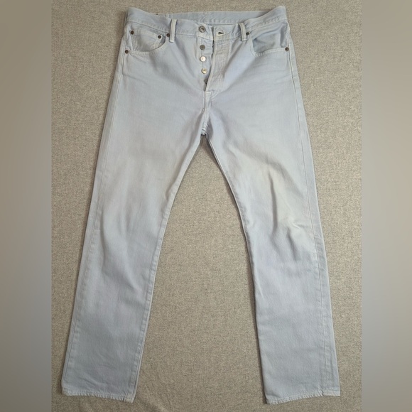 Levis 501 Buttonfly 100% Cotton Light Blue Jeans Mens 33x32 Baby Blue - Picture 1 of 13